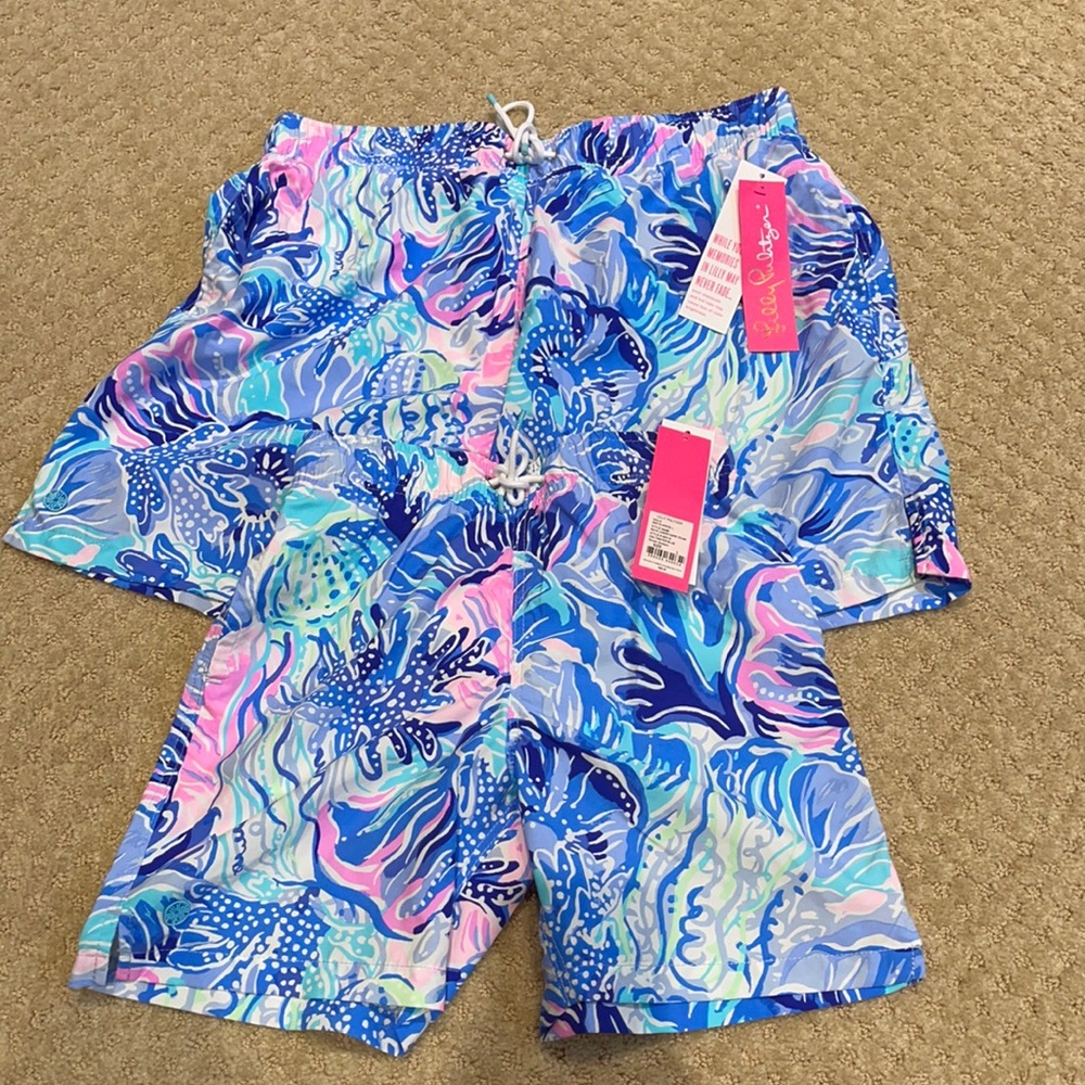 Brand new with tags Men’s and Boy’s Lilly Pulitzer swim trunks